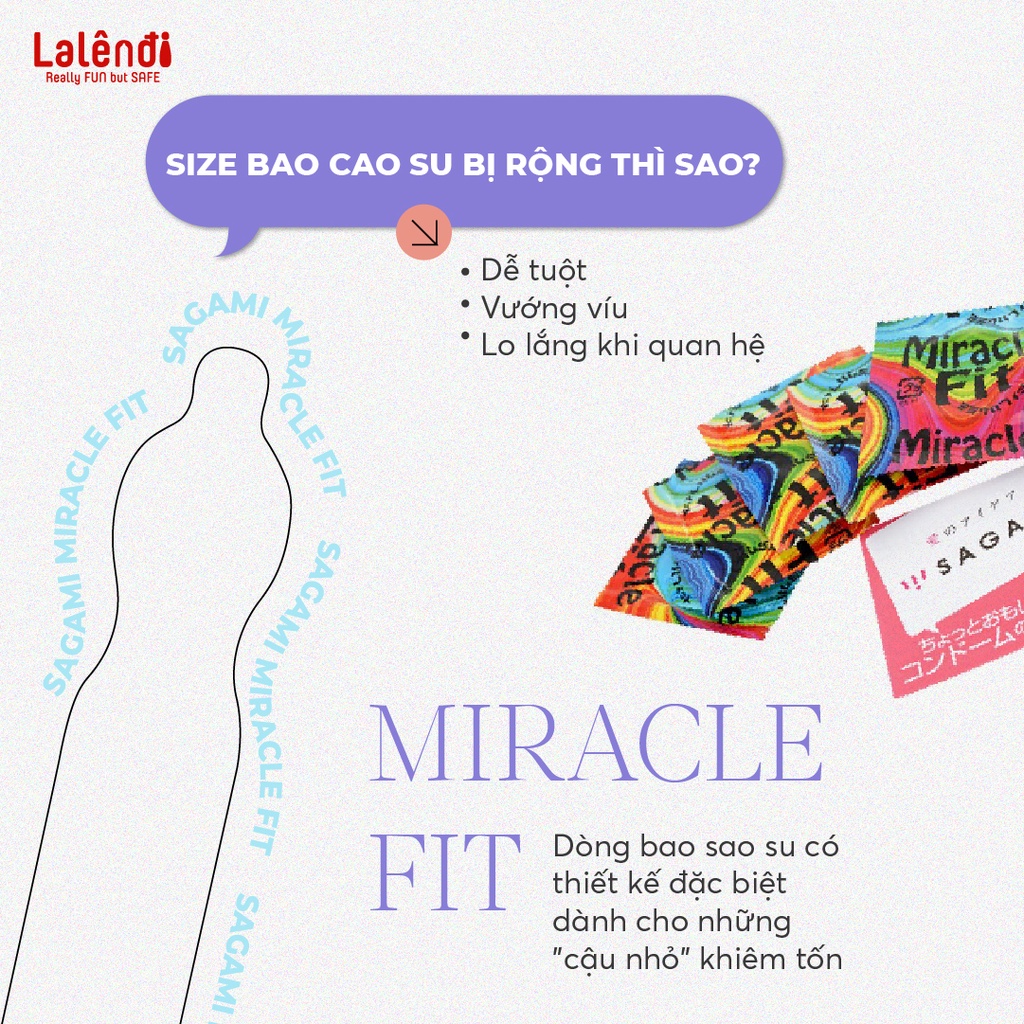 Bao cao su Sagami Miracle Size 49mm Thiết kế 3D Ôm khít Hộp 5 bao | Lalendi Store