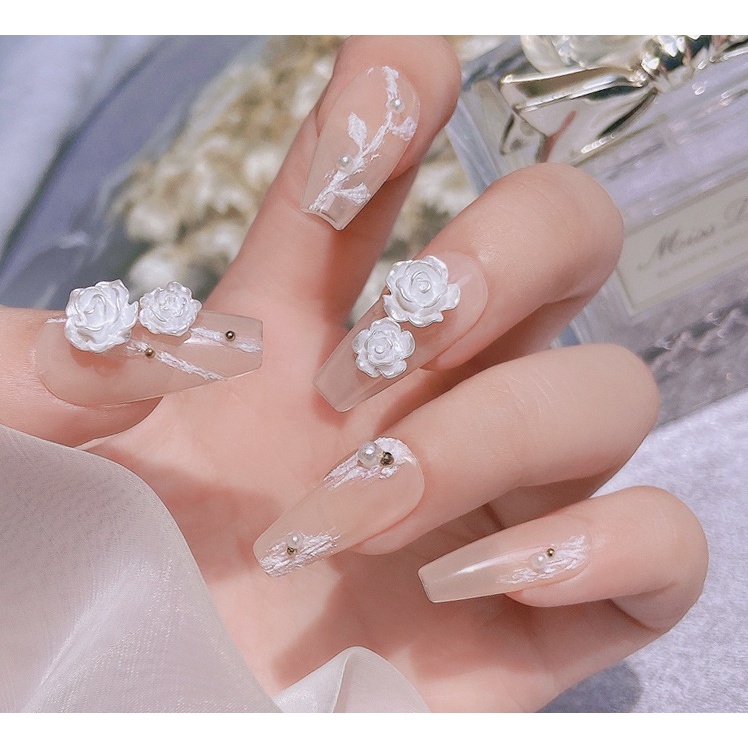charm hoa hồng trắng trang trí nail