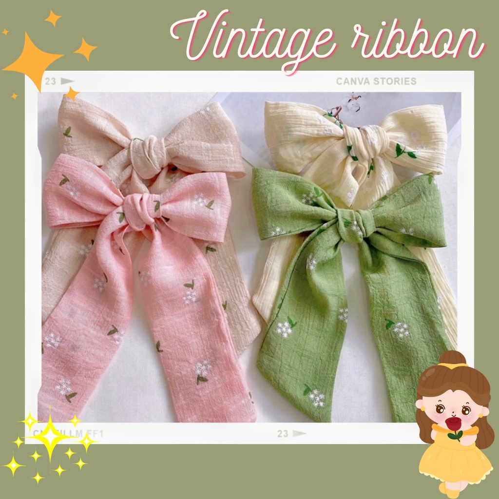 [Handmade] Kẹp tóc nữ phong cách retro, vintage nơ đuôi dài cho tóc thêm xinh