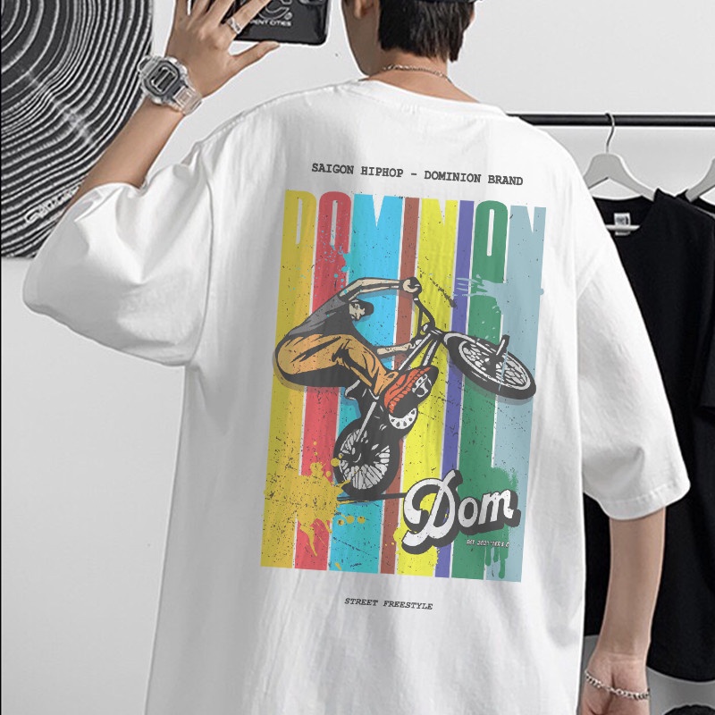 Áo phông nữ nam unisex tay lỡ thun form rộng teen cổ tròn oversize cotton HIPHOP giá rẻ đen trắng tee freesize DOMINION