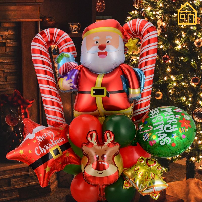 Set 20 / 25 Bong Bóng Màng Nhôm Hình Ông Già Noel Trang Trí Giáng Sinh / Năm Mới