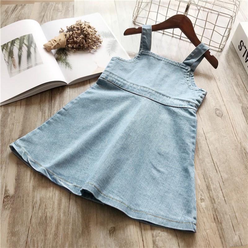 Đầm yếm denim trơn màu cho bé
