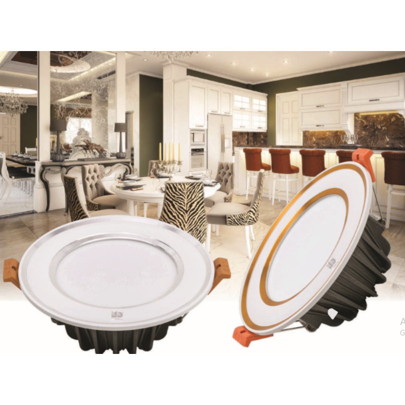 Đèn led âm trần downlight đơn sắc viền vàng 7W, 9W MD LED LIGHTING