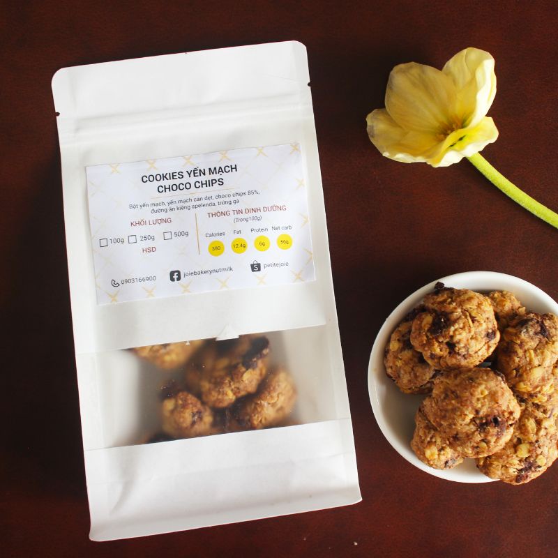 Bánh Cookies Yến Mạch Chocochip hỗ trợ giảm cân dành cho người tập gym, văn phòng, chế độ ăn Eat Clean