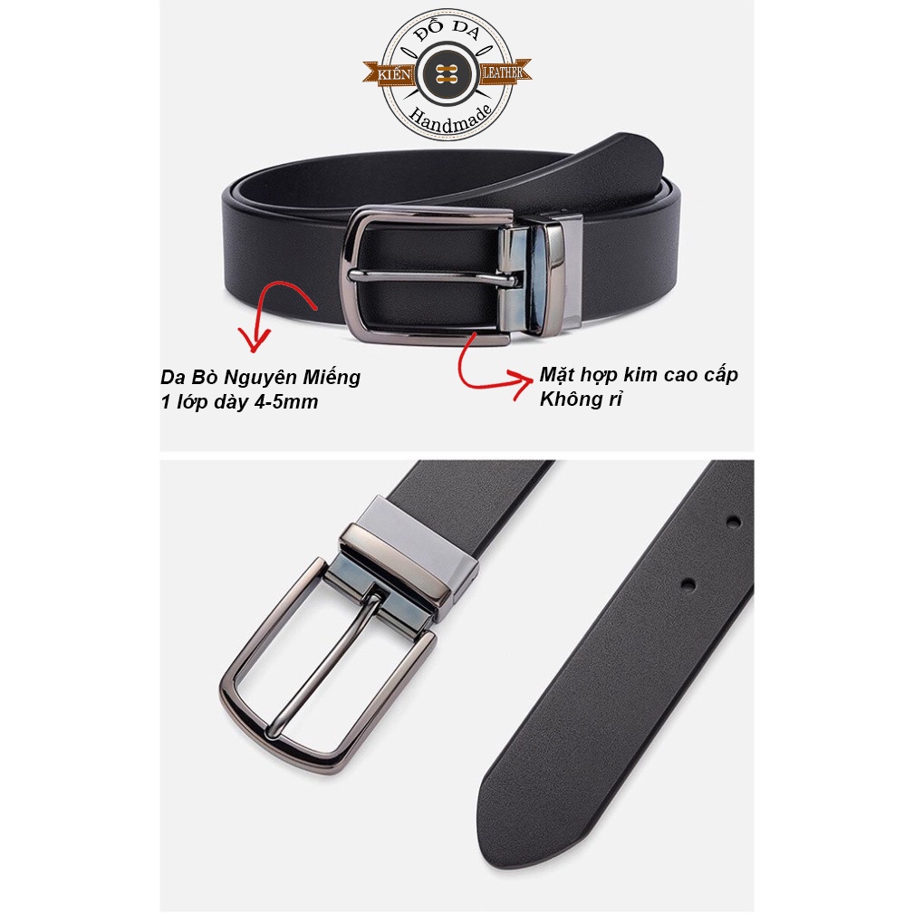 Dây lưng nam da bò thật 100%, Loại da bò dày 1 lớp siêu bền, Full hộp
