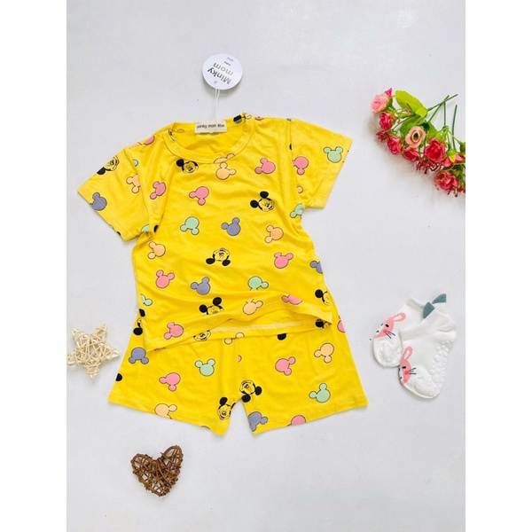 Bộ Đồ Áo Cộc Tay Thun Lạnh Minky Mom Hoạ Tiết Ô Tô, Gà Con, Chuột Micky, Voi Con Cho Bé Trai, Bé Gái - 5 màu