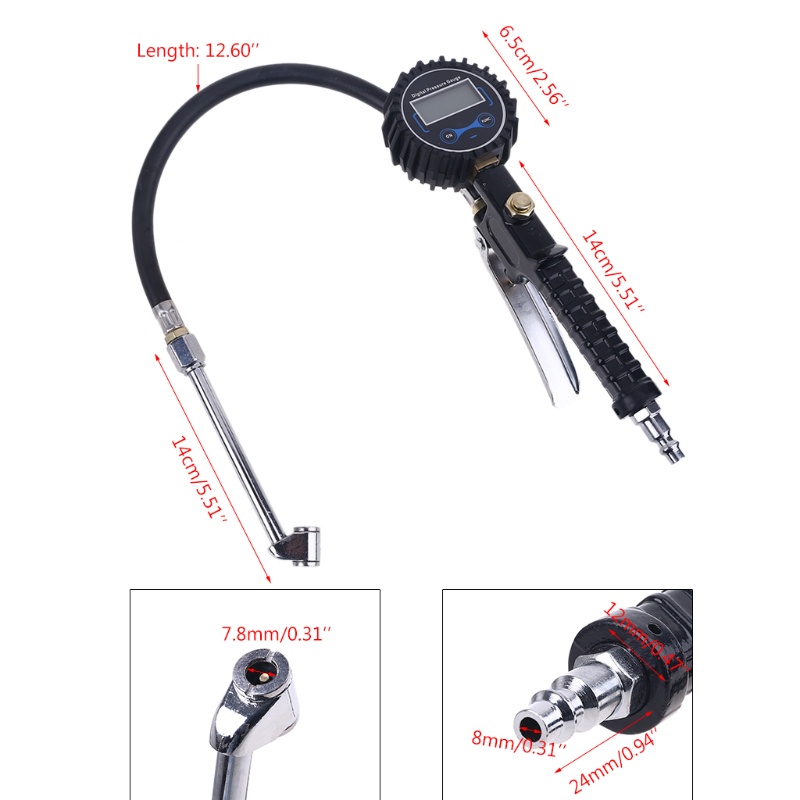 Máy Đo Áp Suất Lốp Xe 200PSI Có Màn Hình LCD Hiển Thị