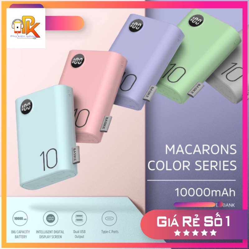 Củ sạc pin dự phòng BASIKA/BSK-PF23 Nhỏ gọn thời trang cá tính 10000mAh Có Màn Hình LED
