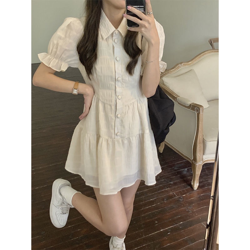 Đầm Voan Ngắn Tay Cổ Polo Thời Trang Mùa Hè Hàn Quốc Cho Nữ