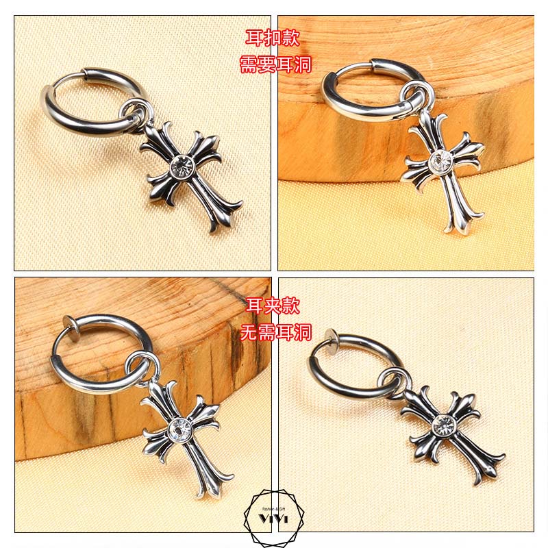 Bông tai bạc nam kiểu tròn Thánh Giá Activel – khuyên tai bạc ViVi_Gift