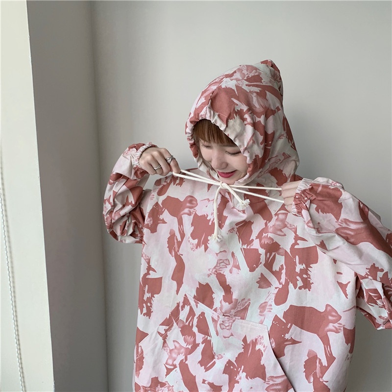 【ZHELIHANGFEI】Áo Hoodie Tay Dài Dáng Rộng Họa Tiết Rằn Ri Cá Tính Thời Trang