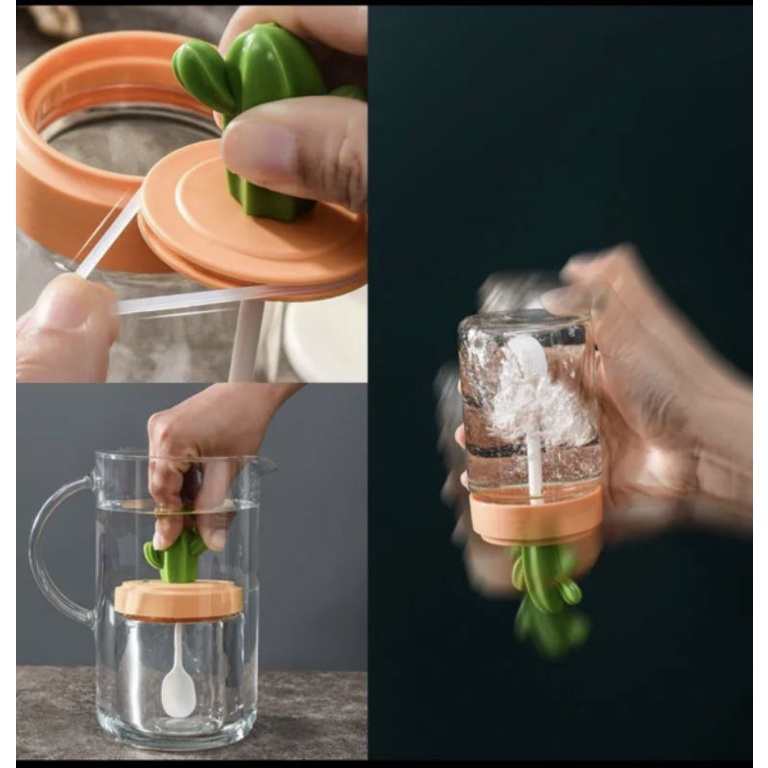 SET 4 Hũ thủy tinh hình xương rồng đựng gia vị kèm thìa mẫu mới 2021