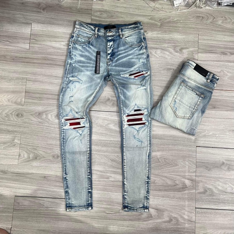 Quần bò Amiri likeauth rách vá đỏ siêu chất 7920, jean bò rách màu new, Bin Store