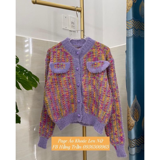 Áo khoác cardigan dáng lửng chất len lông.