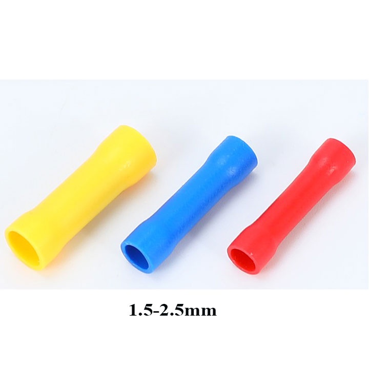 [100 cái] Đầu cos dây điện nối thẳng bọc nhựa BV 2, đầu cốt bấm dây 1.5mm 2.5mm, cosse (cót) đồng