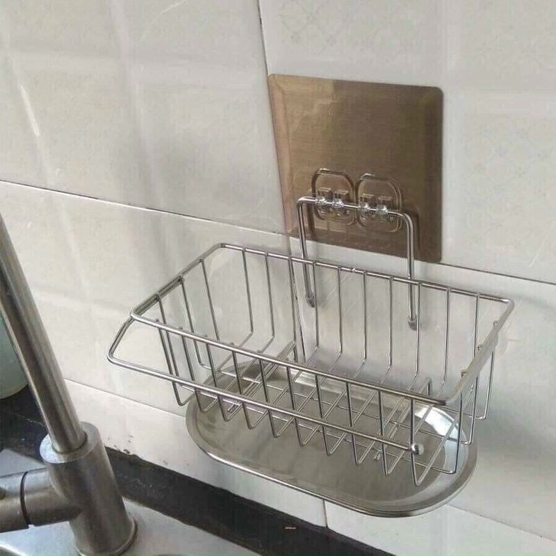 KỆ INOX DÁN TƯỜNG ĐỰNG MIẾNG RỬA CHÉN - Giỏ đựng miếng rửa chén bát inox dán tường