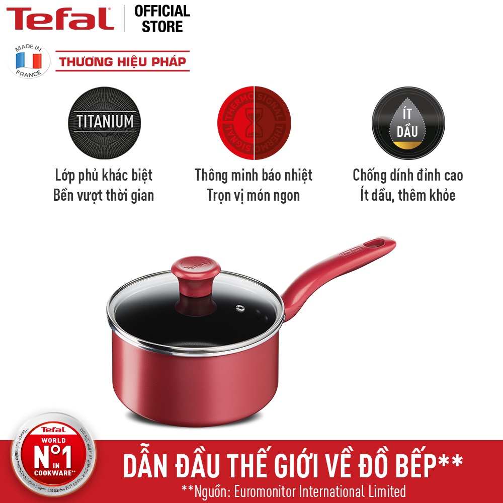 Nồi cán dài / Quánh chống dính đáy từ Tefal So Chef G1352395 18cm có nắp (Đỏ)