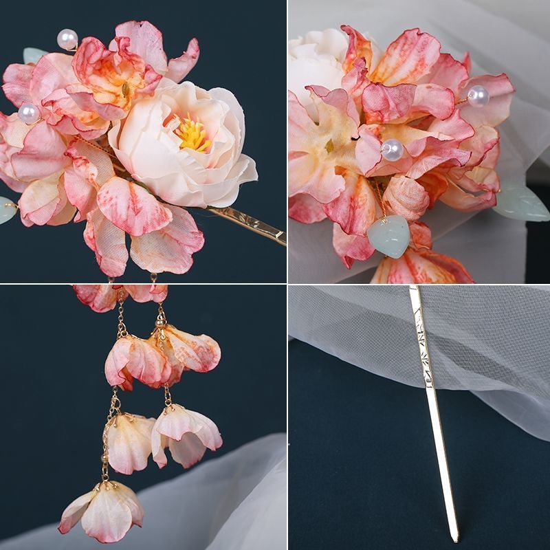 [Aishang Đẹp Phụ Kiện] Trâm Cài Tóc Hoa Tua Rua Bằng Gỗ Lụa Phụ Kiện Hán Phục Cổ Điển Cho Nữ