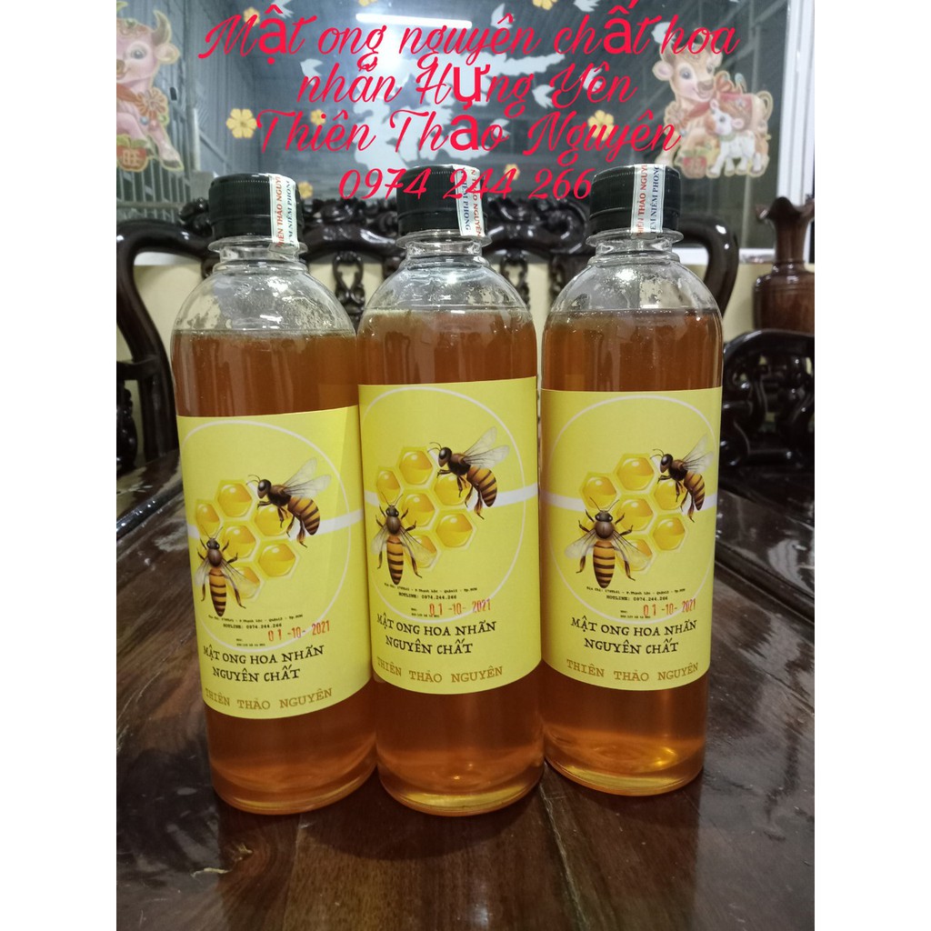 Mật ong nguyên chất hoa nhãn Hưng Yên hàng cao cấp (hình ảnh thật 100% của shop) chai 500 ml - 1 L