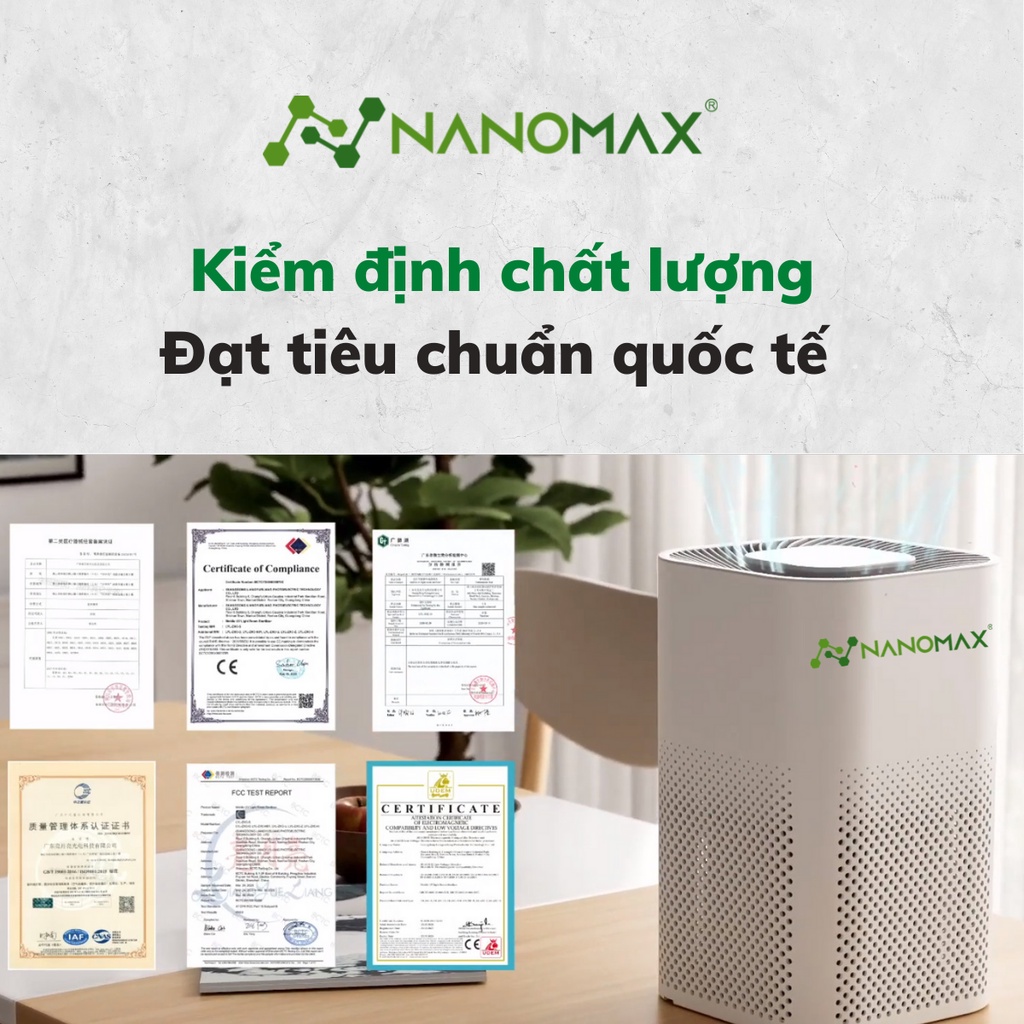 Máy Lọc Không Khí Nanomax A-01, Bộ Lọc Hepa 4 Lớp Lọc Bụi Mịn, Màn Hình Cảm Ứng Tích Hợp Điện Thoại Thông Minh