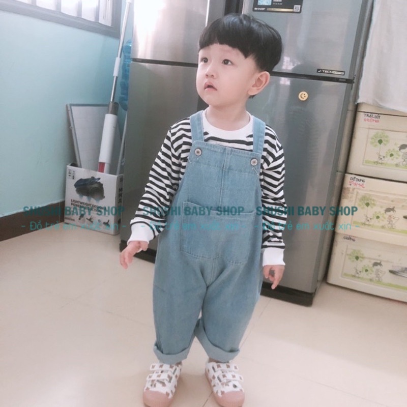 yếm jean yếm bò bé trai bé gái demin unisex quần yếm jeans dài vintage ống suông ống rộng hàn quốc 1 đến 7 tuổi SHUSHI