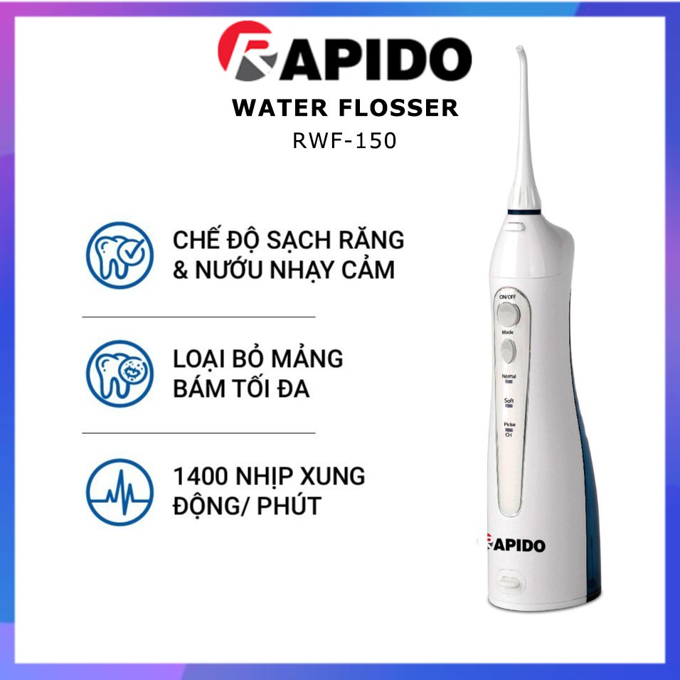 Tăm nước RAPIDO RWB-300 - Máy tăm nước cầm tay công nghệ Đức làm sạch răng và mảng bám hiệu quả 3- BẢO HÀNH CHÍNH HÃNG