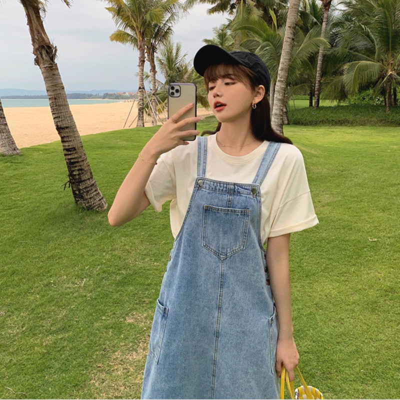 Đầm Yếm Denim Dáng Chữ A Rộng Dài Vừa Vặn Mùa Thu Mới