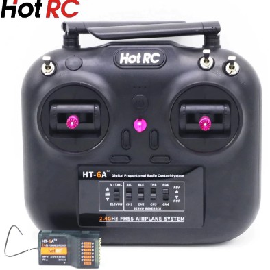 Tay điều khiển HOT RC HT-6A  Sóng 2.4Ghz khoảng cách 600m, Tay cầm 6CH FHSS Mode2 dùng cho tàu, xe ô tô tăng, máy bay RC