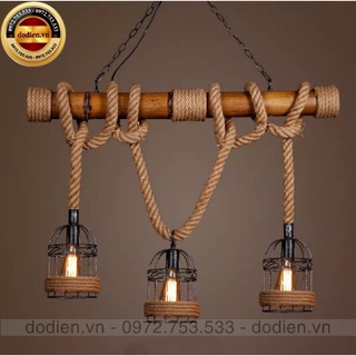 Đèn thả chùm 3 decor dây thừng cho quán cafe,bàn ăn đèn vintage