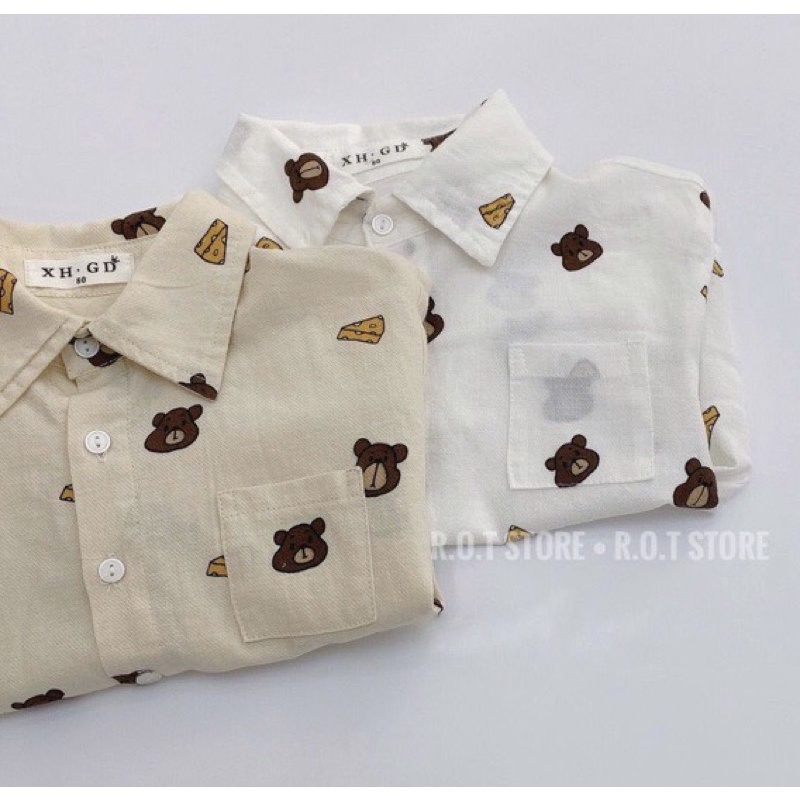 vải thô đũi mềm mát con gấu phô mai may đồ cho bé trai siêu chất