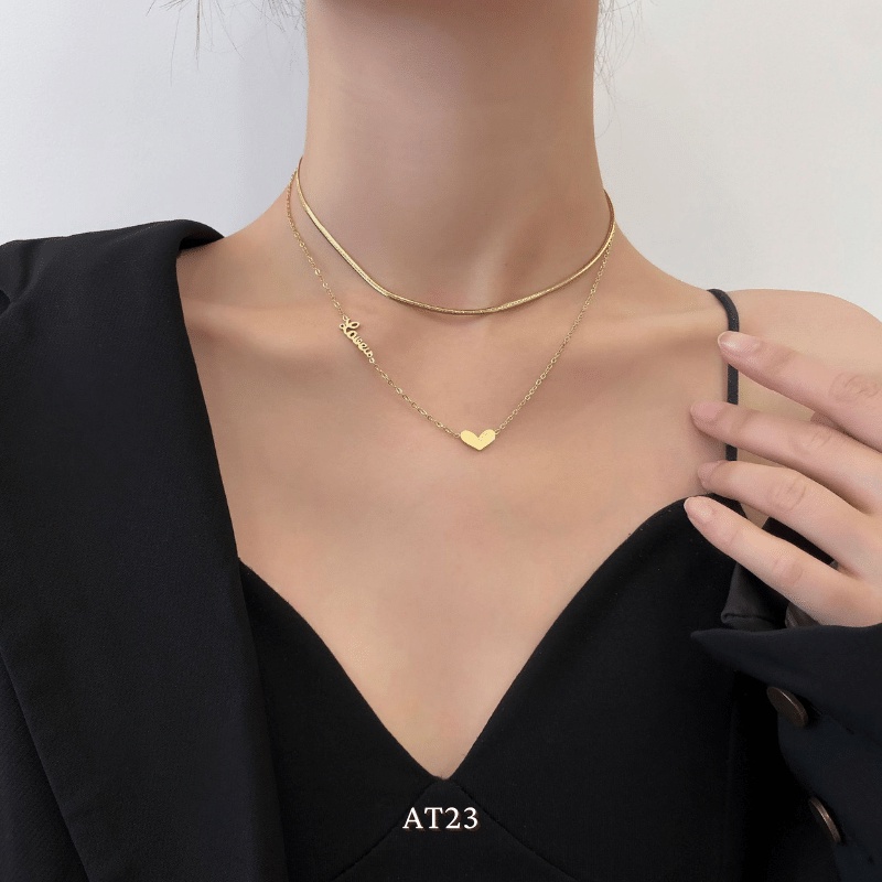 Dây chuyền titan không đen gỉ sợi đôi mặt tim mạ vàng nữ tính thanh lịch Annie AT23
