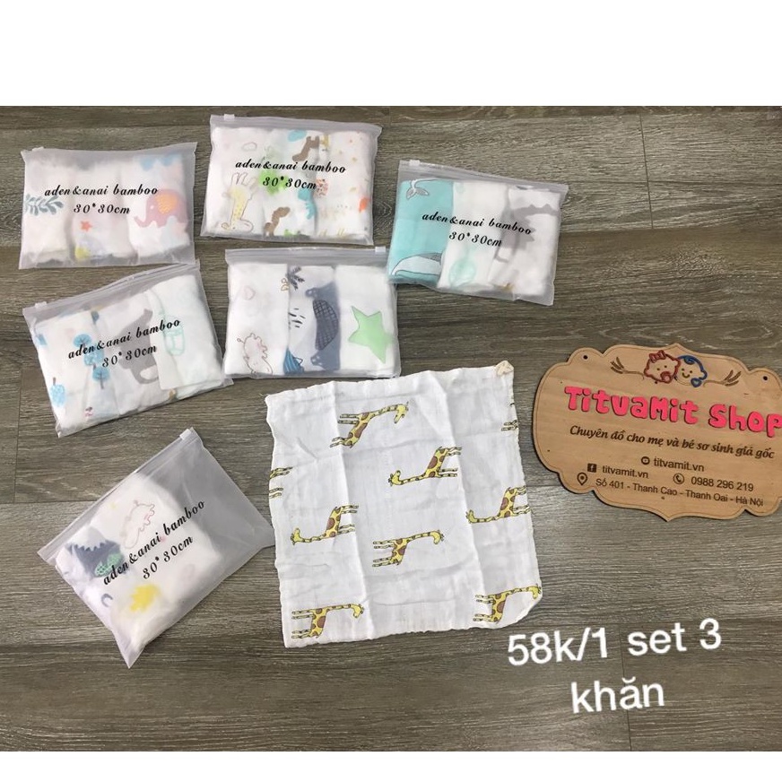 Khăn sữa Muslin tree kháng khuẩn(1 gói = 3 chiếc), Khăn sữa sợi tre cho bé sơ sinh