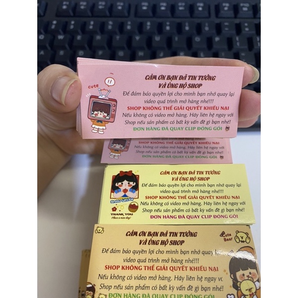 TEM DÁN CHÚ Ý QUAY VIDEO UNBOX   cán màng bóng - tem dán gói hàng hoặc hộp, túi đựng sản phẩm dành cho shop