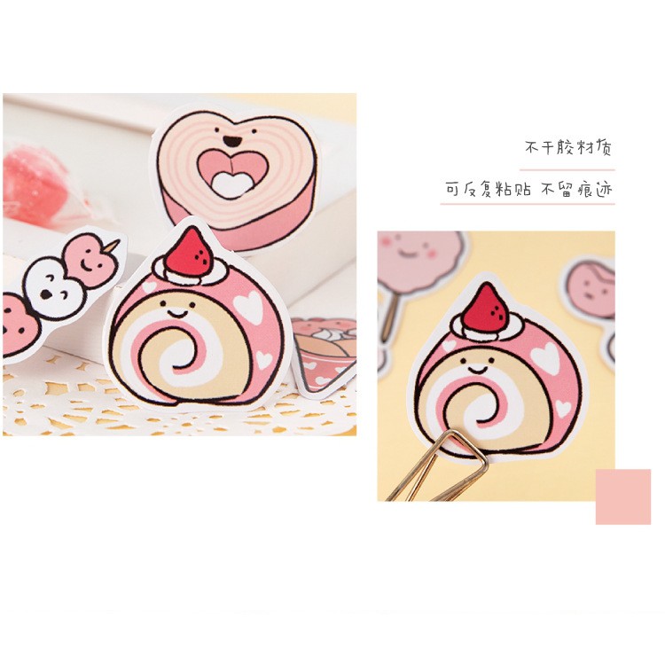 Hộp 45 miếng sticker mẫu bánh cuộn tròn đỏ