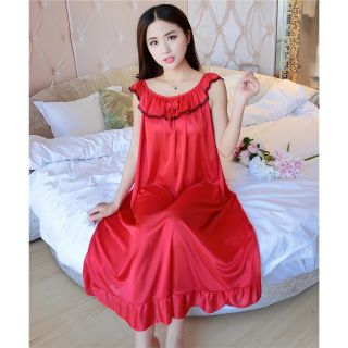 Váy Ngủ Dáng Dài Phi Bóng Cổ Bèo