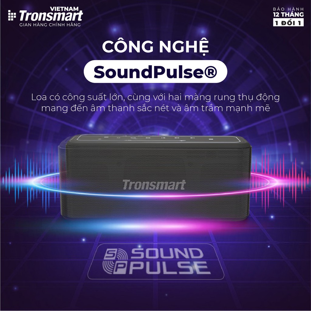 Loa Bluetooth 5.0 Tronsmart Element Mega Pro - 60W - Hỗ trợ TWS và NFC ghép đôi 2 loa - Hàng chính hãng - BH 12T