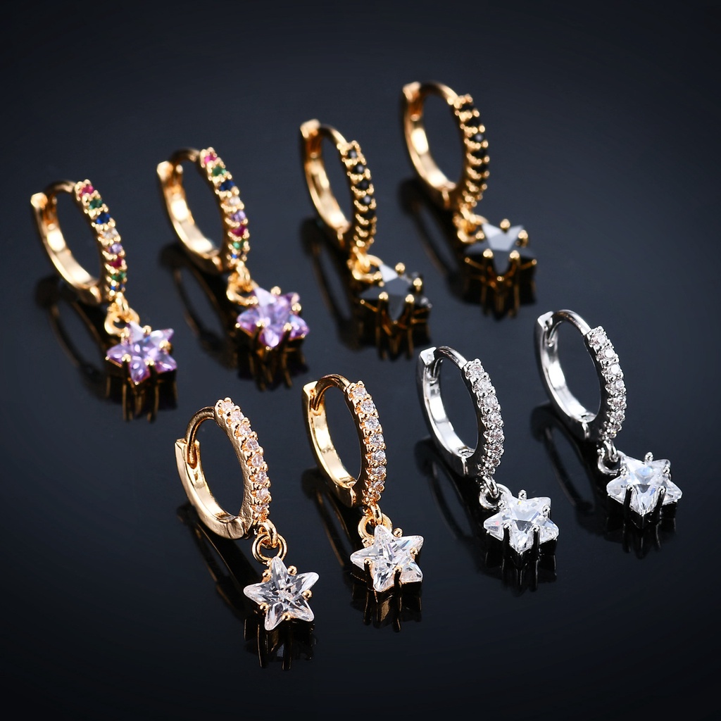 Bông Tai Hình Ngôi Sao Đính Đá Zircon Đơn Giản Thời Trang Âu Mỹ