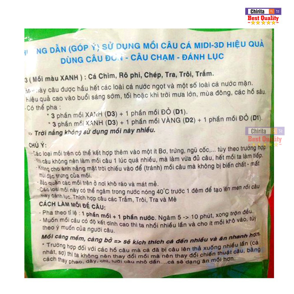 Combo 3 Gói Mồi Câu Cá D1,D2,D3 - Mồi Cám Câu Cá Chép, Cá Tra, Cá Rô Phi,Cá Chim