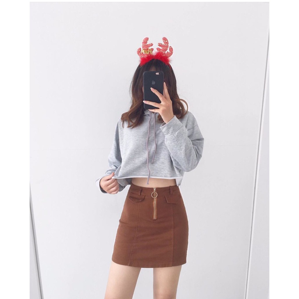 ÁO THUN CROPTOP TRƠN CÓ NÓN FORM RỘNG TAY DÀI ULZZANG - ÁO NHÓM CROP HOODIE BASIC 1