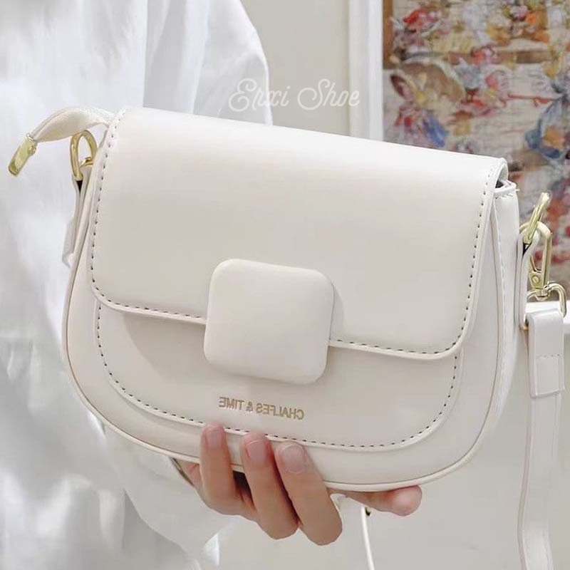 Oeteo Túi Đeo Chéo Hình Vuông Nhỏ Có Nút Gài Từ Tính Màu Đen Thời Trang Cho Nữ