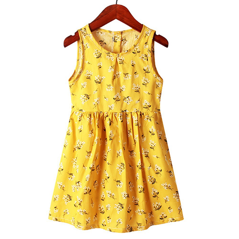 Đầm Cotton Sát Nách In Hoa Cho Bé Gái