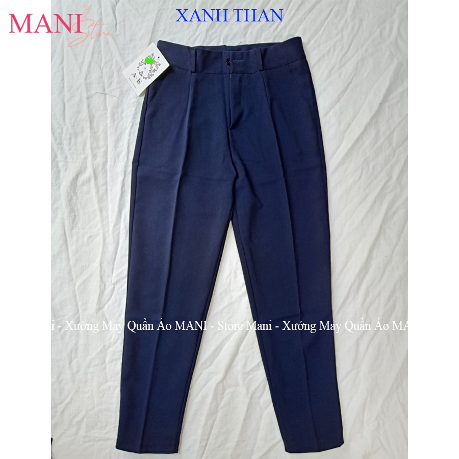 Quần tây baggy nữ cạp cao ống suông dáng đứng màu xanh đen vải mưa dày dặn mặc đi học sinh cấp 2 3 làm công sở