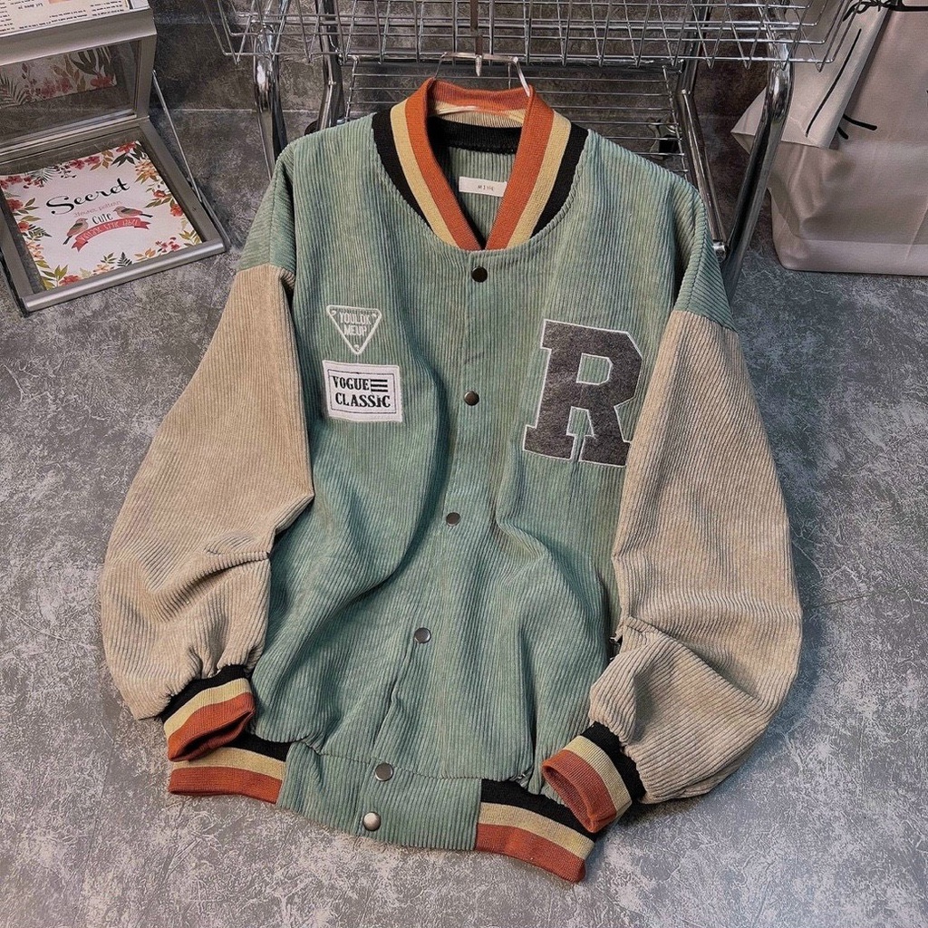Áo Khoác Bomber Nhung Gân Nam Nữ Unisex Chất Dày Dặn Phong Cách Hàn Quốc (R)