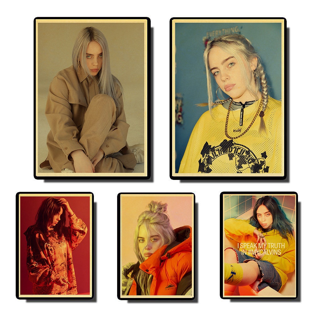 Tranh Treo Tường In Hình Ca Sĩ Billie Eilish Phong Cách Retro MS:253