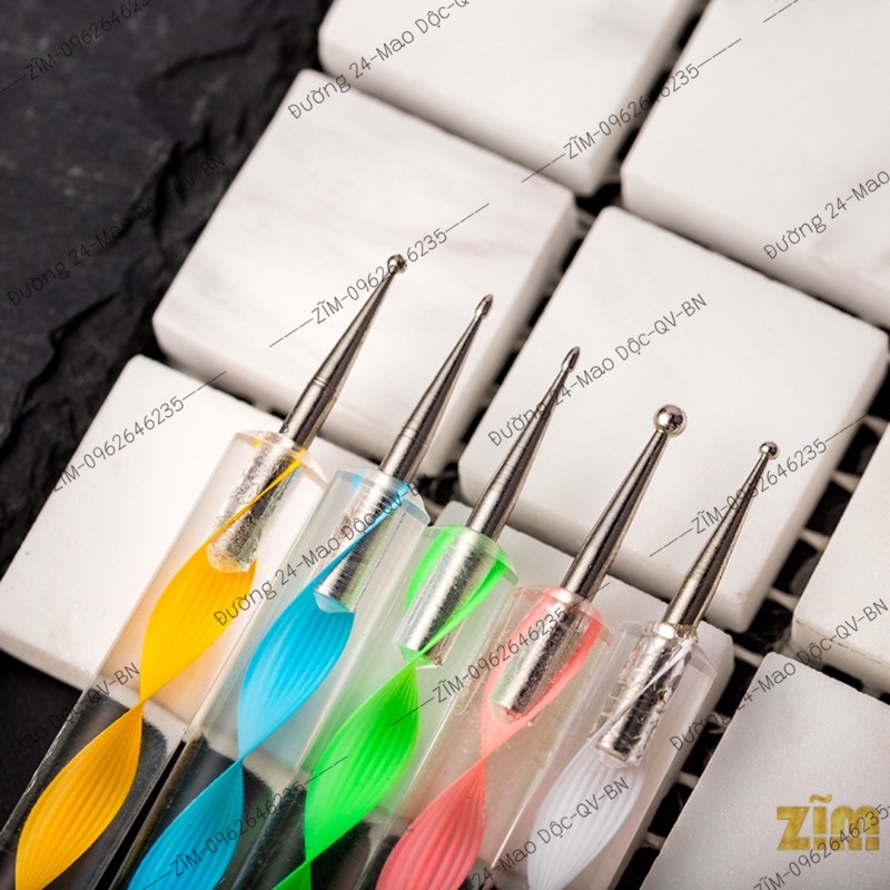 Set 5 cọ chấm bi đủ size - Bút chấm bi vẽ nail 2 đầu chuyên dụng