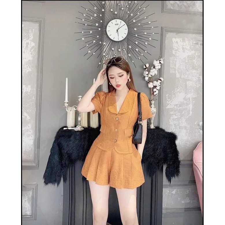 Set vest cho nữ mặc đi chơi, áo cổ bèo, quần có túi sâu, thiết kế siêu dễ thương, dễ mặc, form đẹp