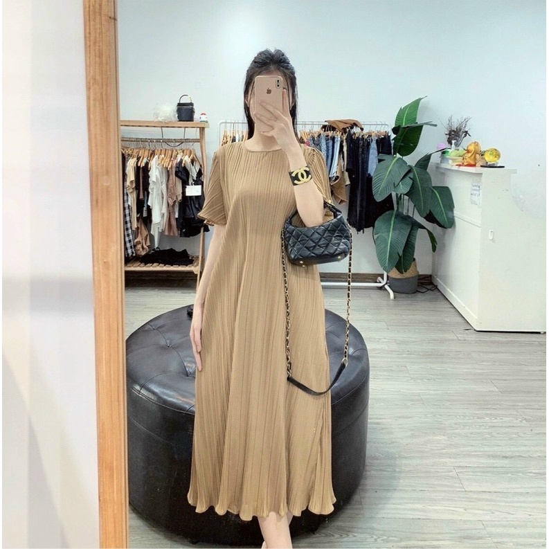 Váy đầm bầu mùa hè cộc tay siêu mát dập ly thiết kế cao câp