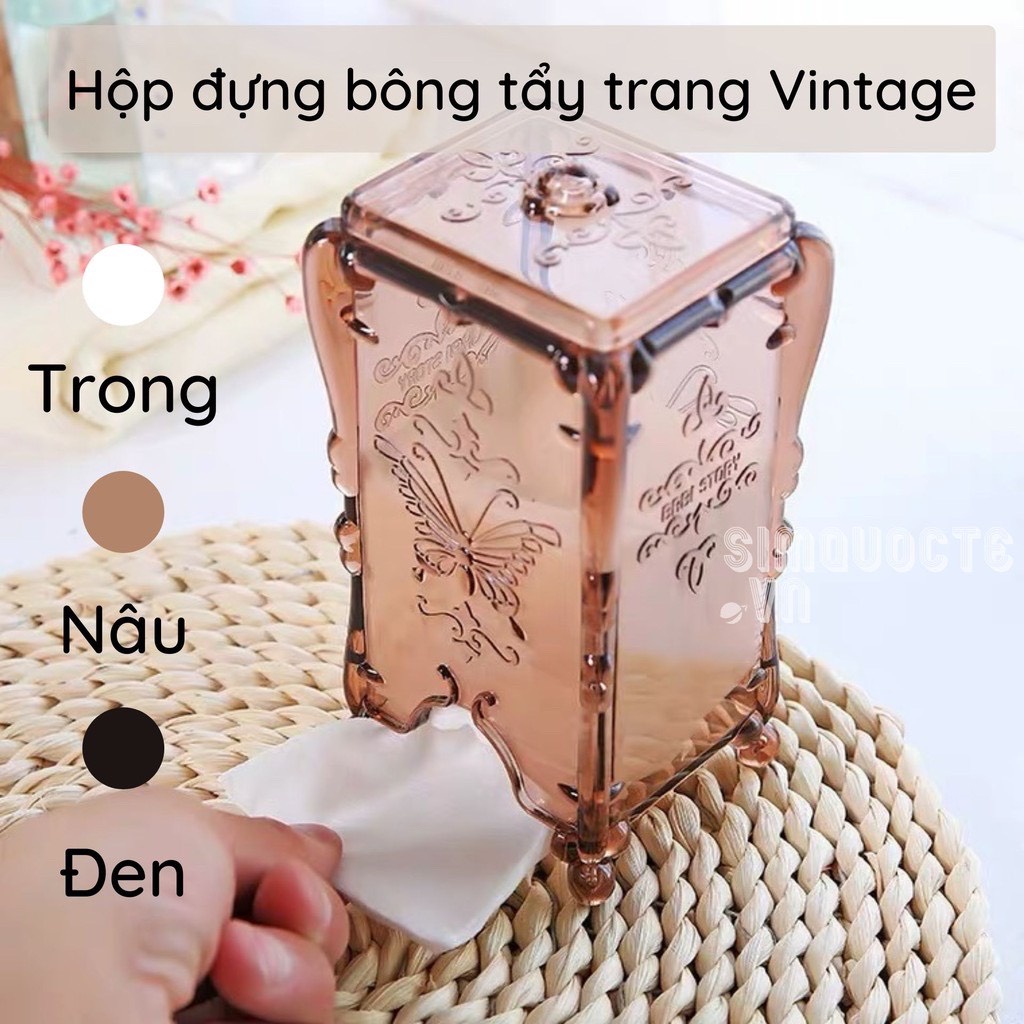 Hộp đựng bông tẩy trang vintage chống bụi có nắp