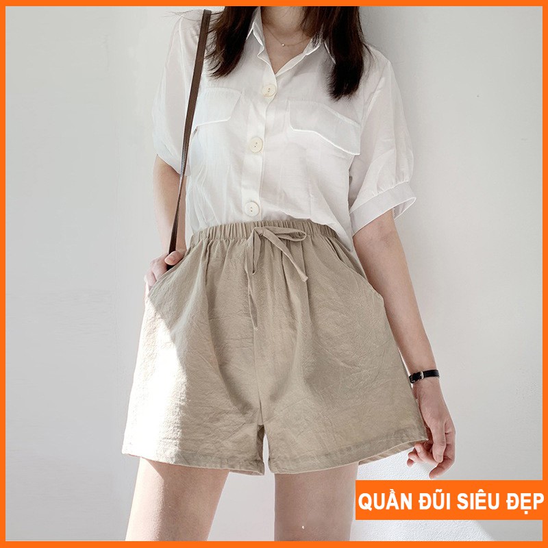 Quần Short đũi Nữ Ống Rộng MADELA, Quần Đùi Sooc Nữ chất Đũi cá tính siêu đẹp