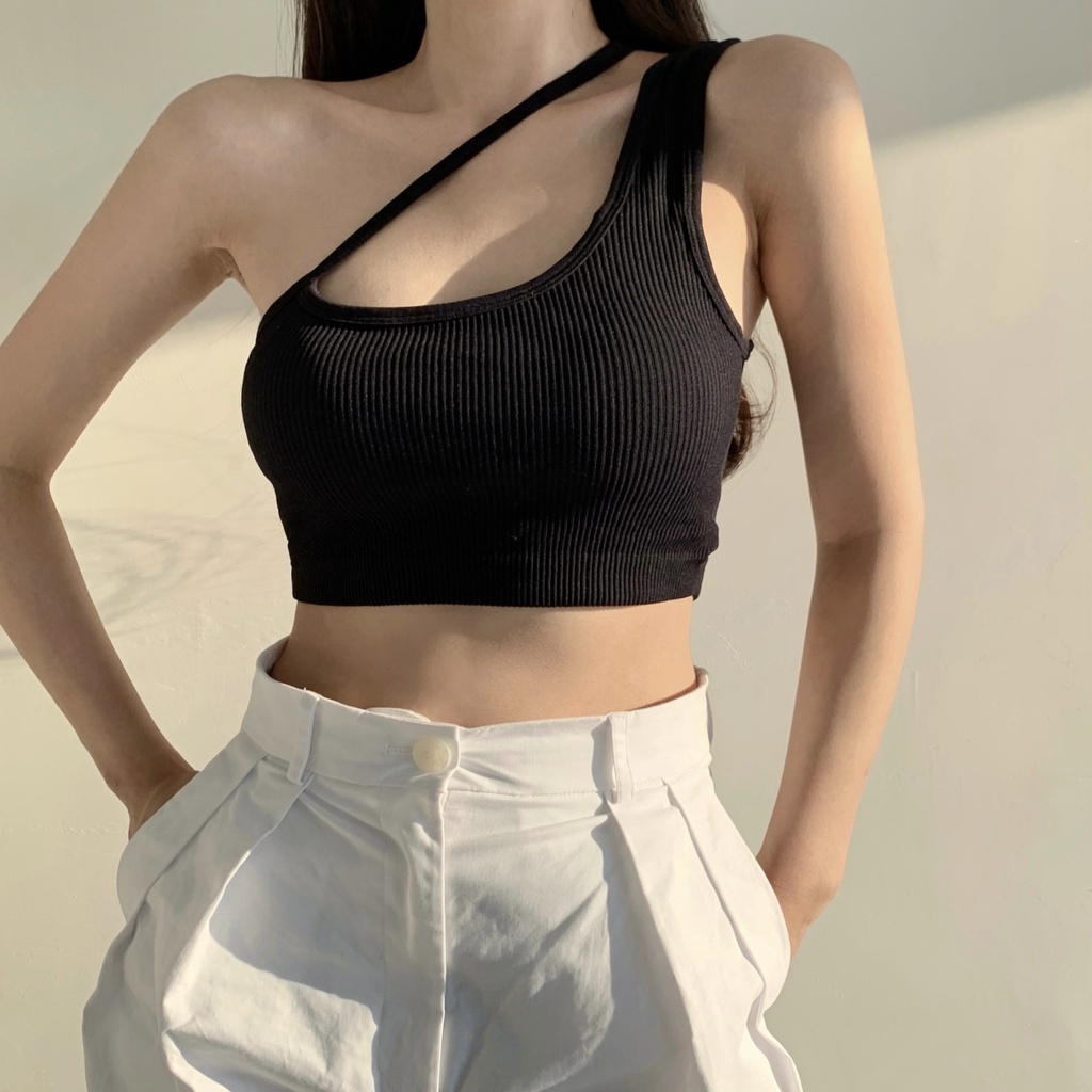 Áo croptop nữ Ôm body Sexy Xéo vai Khoét tay Hở lưng Kiểu dáng Độc lạ